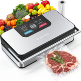 95kPa Powerful Vacuum Sealer for Food, Fully Automatic 10-in-1 Vacuum Sealer Machine with Easy Handle, Built-in Cutter & Roll Storage, Digital Countdown Display, Premium Stainless Steel Design