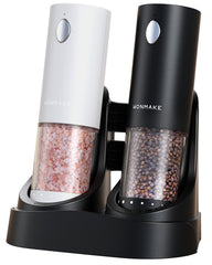 Electric Salt and Pepper Grinder Set - Automatic Refillable Salt and Pepper Grinders with Charging Base & LED Light, Adjustable Coarseness, One-handed Easy Operation, Ideal Kitchen Gadget